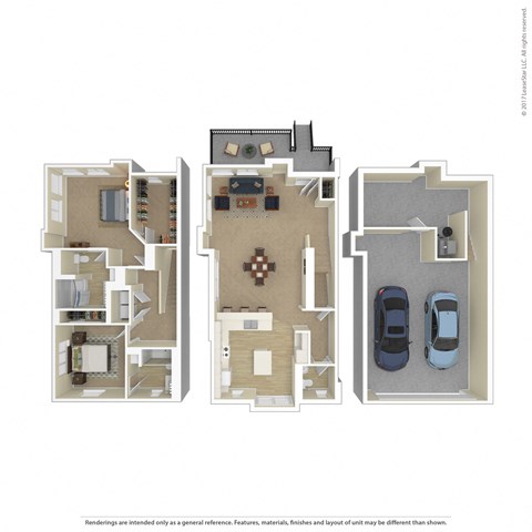 Floor plan for 2 beds, 2.5 baths, 2304 sqft